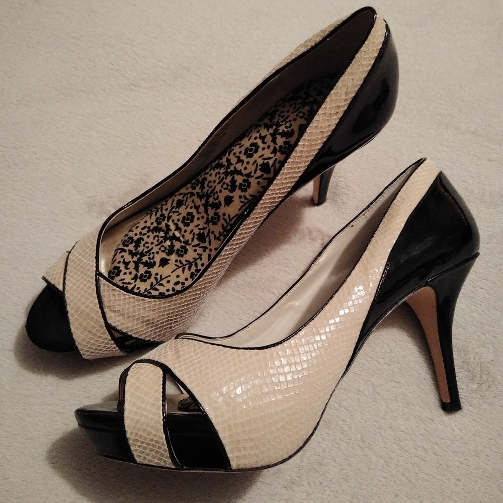 Women's Ivory and Black Peep-Toe High Heels